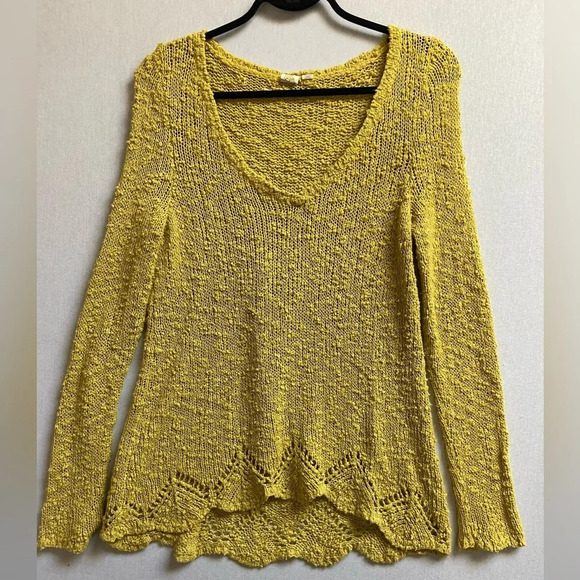 Anthropologie Yellow Bird Peaked Pointelle V-Neck knit  Sweater Sz S - Picture 2 of 13
